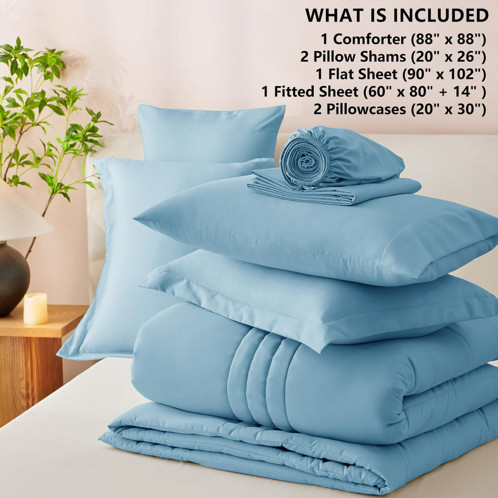 CozyLux Queen Size Comforter Sets - 7 Piece Bed in a Bag Olive Green Comforter Set with Sheets Luxury Bed Set All Seasons, Soft Bedding Set with Down Alternative Comforter, Sheets, Pillowcases & Shams