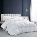 Luxurious White Solid Heavy Weight, Palatial King Size Goose Feathers Down Comforter for Winter Weather, 120 X 98 inches, Premium Baffle Box, 100% Egyptian Cotton Cover, 95 oz. Fill Weight