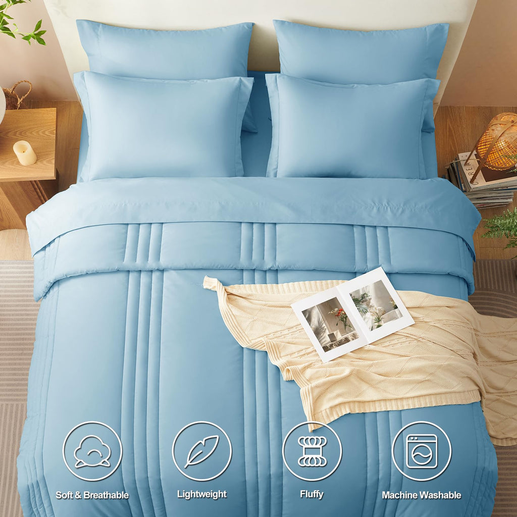 CozyLux Queen Size Comforter Sets - 7 Piece Bed in a Bag Olive Green Comforter Set with Sheets Luxury Bed Set All Seasons, Soft Bedding Set with Down Alternative Comforter, Sheets, Pillowcases & Shams