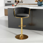 ABET Gold Bar Stool Set of 2, Velvet Swivel Barstools, Height Adjustable Counter Stools with Woven Back, Upholstered Modern Luxury Kitchen Stools with Footrest for Cafe, Pub, Black
