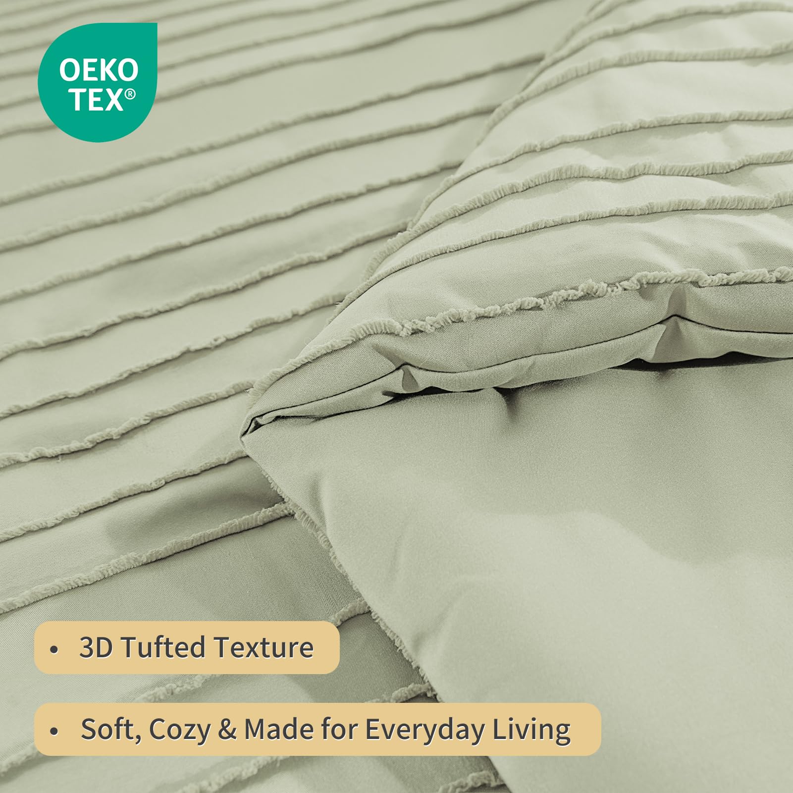NEXHOME PRO Tufted Boho Comforter Set King, 8 Piece Bed in a Bag, Ultra Soft Brushed Microfiber All-in-One Bedding, Lightweight All Season Comforter, Machine Washable, Sage Green