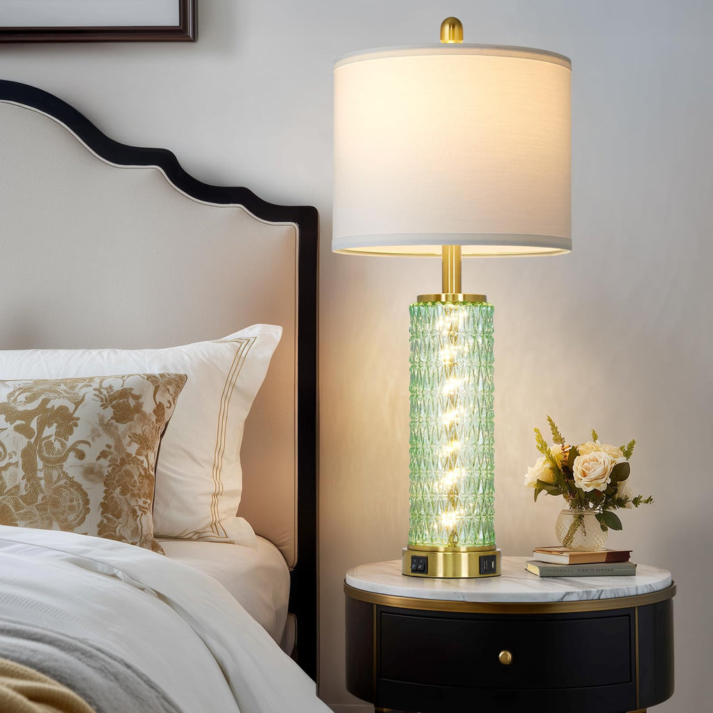 29" Gold Modern Table Lamps Set of 2, 3-Way Dimmable Touch Lamps for Nightstand with USB A+C & Outlets,Brass Lamps for Living Room, Bedroom, Nightstand, Entryway(2 Bulbs Included)