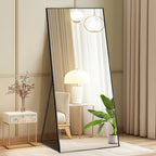 DUMOS Arched Full Length Mirror with Stand 64"x21" Floor Standing Aluminum Frame for Bedroom Body Hanging Leaning Modern Simple Home Decor Shatter-proorf Nano Glass Wall Living Room Cloakroom Black