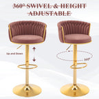 ABET Gold Bar Stool Set of 2, Velvet Swivel Barstools, Height Adjustable Counter Stools with Woven Back, Upholstered Modern Luxury Kitchen Stools with Footrest for Cafe, Pub, Black