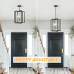 Black Gold Chandelier for Dining Room, Modern Farmhouse 3 Light Entryway Pendant Light Fixture Adjustable Geometric Industrial Rustic Foyer Light for Living Room Kitchen Island Hallway Bedroom