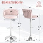 ABET Gold Bar Stool Set of 2, Velvet Swivel Barstools, Height Adjustable Counter Stools with Woven Back, Upholstered Modern Luxury Kitchen Stools with Footrest for Cafe, Pub, Black