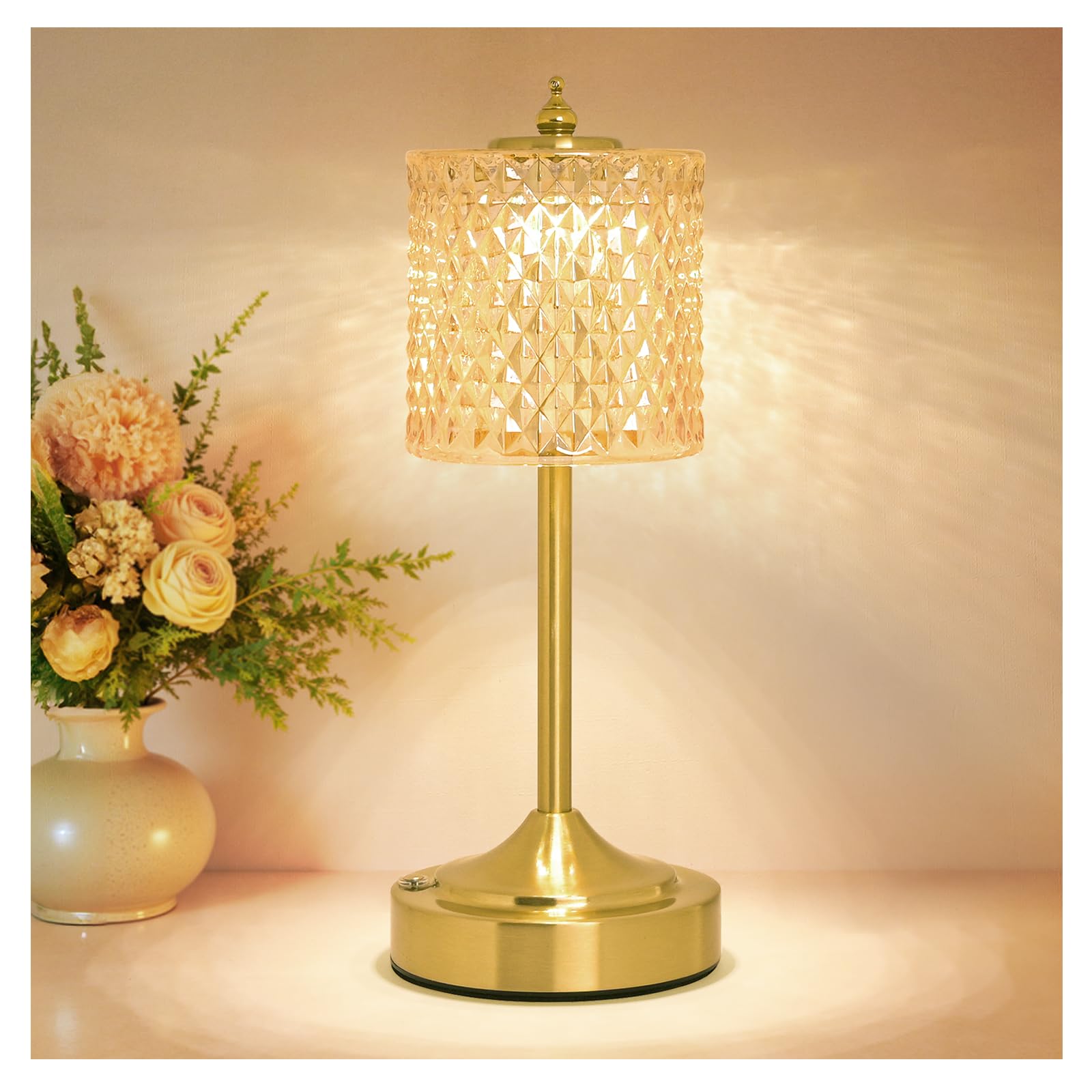 Cordless Lotus Flower Table Lamp, 5200mAh Rechargeable Battery Operated Portable Lamp, 3-Color Dimmable Touch Control Small Desk Lamp for Bedroom, Office, Kitchen, Nightstand,Room Decor (Flower Amber)