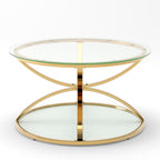 32" Tempered Glass Round Coffee Table Modern Gold Frame Ring Base Single-Layer Circle Living Room Center Tables
