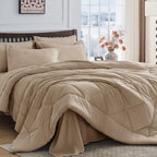 HEVUMYI 7 Pieces Queen Comforter Set, All Season Reversible Bed in a Bag, Ultra Soft Queen Bedding Set with Grey Comforter, Flat Sheet, Fitted Sheet, Pillowcases, Pillow Shams, Dark Grey