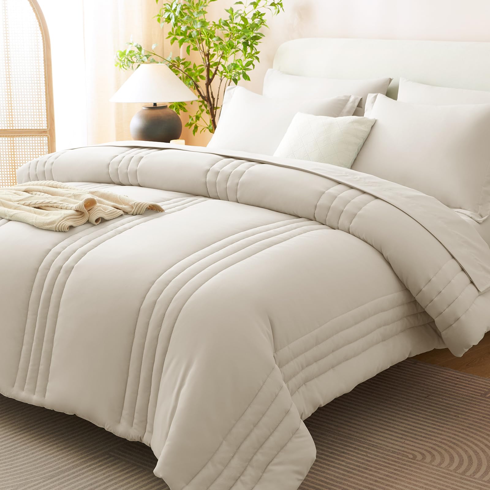 CozyLux Queen Size Comforter Sets - 7 Piece Bed in a Bag Olive Green Comforter Set with Sheets Luxury Bed Set All Seasons, Soft Bedding Set with Down Alternative Comforter, Sheets, Pillowcases & Shams