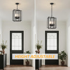 Black Gold Chandelier for Dining Room, Modern Farmhouse 3 Light Entryway Pendant Light Fixture Adjustable Geometric Industrial Rustic Foyer Light for Living Room Kitchen Island Hallway Bedroom
