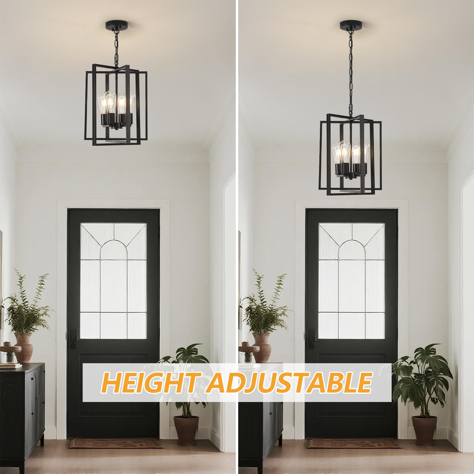 Black Gold Chandelier for Dining Room, Modern Farmhouse 3 Light Entryway Pendant Light Fixture Adjustable Geometric Industrial Rustic Foyer Light for Living Room Kitchen Island Hallway Bedroom
