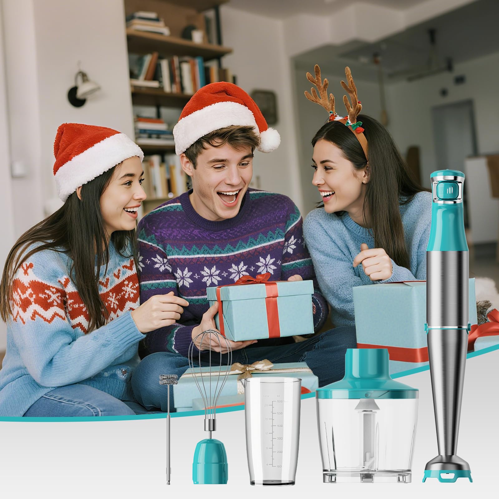 Turelar Immersion Blender Handheld Corded Hand Blenders Set 1100W, Trigger Variable Speed 5 in 1 Stick Emulsifier with Chopper, Whisk and Frother for Soup, Baby Food and Smoothies, Navy Blue