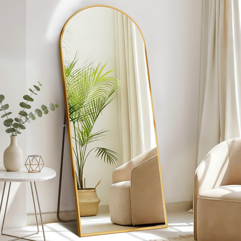 DUMOS Arched Full Length Mirror with Stand 64"x21" Floor Standing Aluminum Frame for Bedroom Body Hanging Leaning Modern Simple Home Decor Shatter-proorf Nano Glass Wall Living Room Cloakroom Black