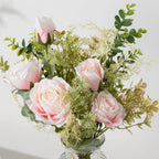 YJ Fake Flowers with Vase, Silk Roses Artificial Flowers in Vase, Faux Flower Plant Arrangement Suitable for Home Office Decoration, Dining Table Centerpiece(White)