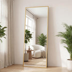 DUMOS Arched Full Length Mirror with Stand 64"x21" Floor Standing Aluminum Frame for Bedroom Body Hanging Leaning Modern Simple Home Decor Shatter-proorf Nano Glass Wall Living Room Cloakroom Black