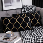 DEZENE 12x20 Inch Gold Velvet Throw Pillow Covers: 2 Pack Rectangular Decorative Pillow Cases for Bedroom Sofa Couch Living Room, Black