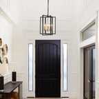 Black Gold Chandelier for Dining Room, Modern Farmhouse 3 Light Entryway Pendant Light Fixture Adjustable Geometric Industrial Rustic Foyer Light for Living Room Kitchen Island Hallway Bedroom