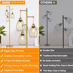 Dimmable Floor Lamp, Industrial Floor Lamps for Living Room, Gold Tree Lamp Standing Lamp Tall Lamps with 3 Elegant Teardrop Cage Head & 800 Lumens LED Bulbs for Living room Bedroom Office Dining Room