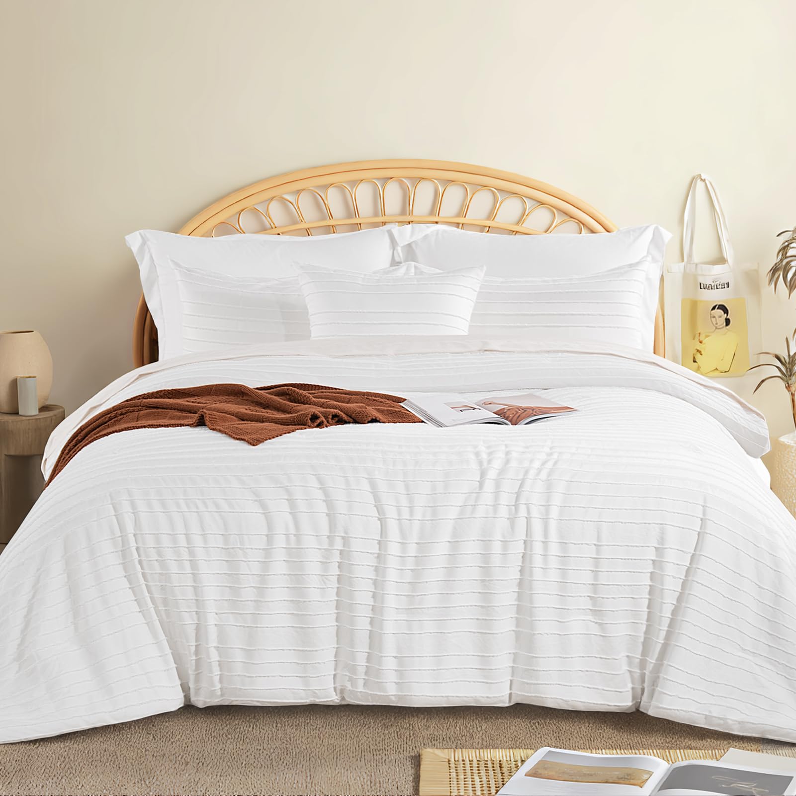 NEXHOME PRO Tufted Boho Comforter Set King, 8 Piece Bed in a Bag, Ultra Soft Brushed Microfiber All-in-One Bedding, Lightweight All Season Comforter, Machine Washable, Sage Green