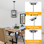 Black Gold Chandelier for Dining Room, Modern Farmhouse 3 Light Entryway Pendant Light Fixture Adjustable Geometric Industrial Rustic Foyer Light for Living Room Kitchen Island Hallway Bedroom