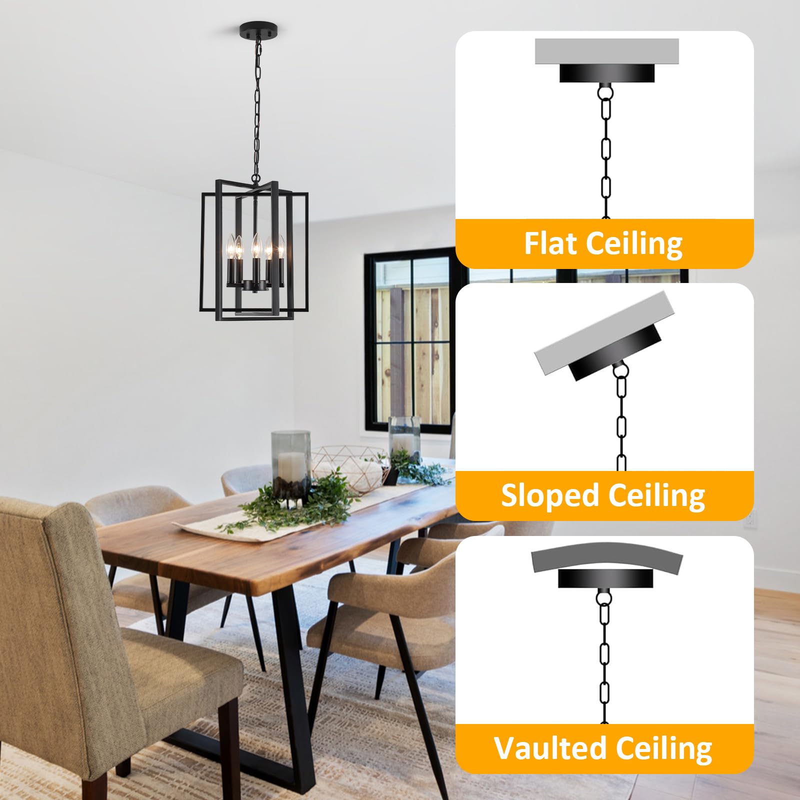 Black Gold Chandelier for Dining Room, Modern Farmhouse 3 Light Entryway Pendant Light Fixture Adjustable Geometric Industrial Rustic Foyer Light for Living Room Kitchen Island Hallway Bedroom