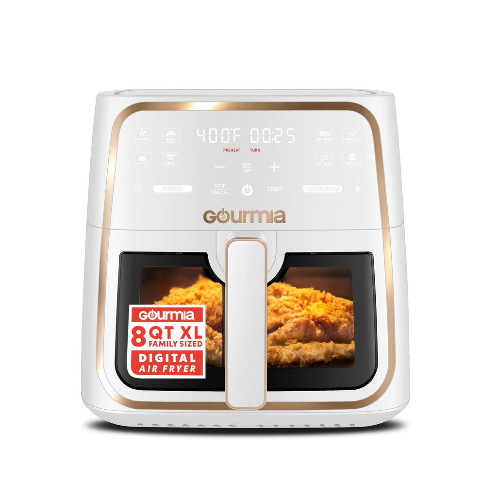 Gourmia 8 Qt Air Fryer, 8 Presets with Digital Display, FryForce 360° Technology, Easy View Window & Interior Light, Dishwasher Safe Basket, Green