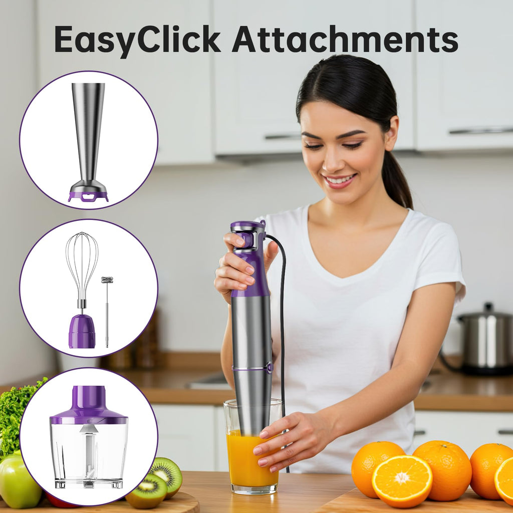 Turelar Immersion Blender Handheld Corded Hand Blenders Set 1100W, Trigger Variable Speed 5 in 1 Stick Emulsifier with Chopper, Whisk and Frother for Soup, Baby Food and Smoothies, Navy Blue