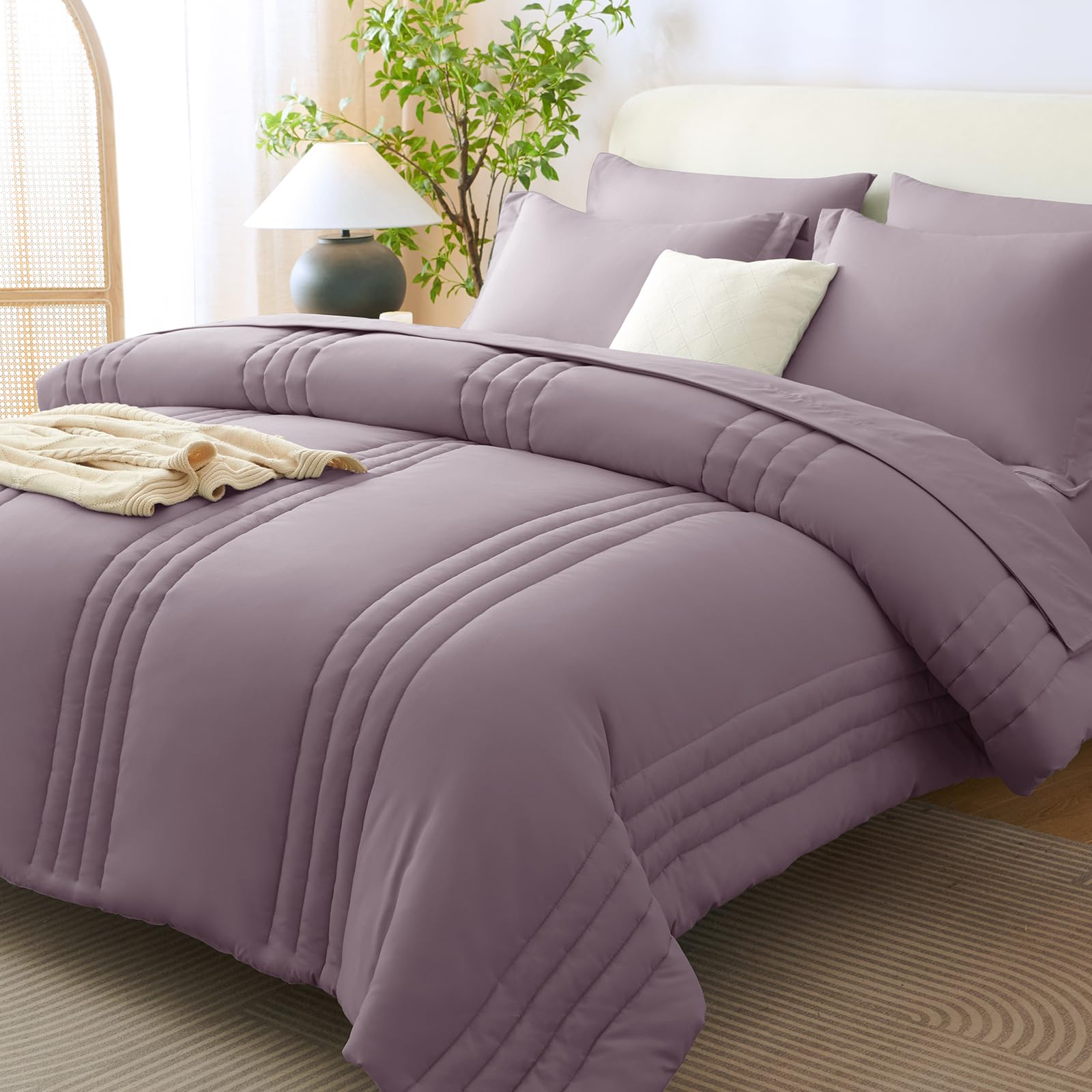 CozyLux Queen Size Comforter Sets - 7 Piece Bed in a Bag Olive Green Comforter Set with Sheets Luxury Bed Set All Seasons, Soft Bedding Set with Down Alternative Comforter, Sheets, Pillowcases & Shams