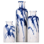 Blue Ceramic Vase Set - 3 Blue Small Vases, Farmhouse Country Flower Vase Home Decor, Living Room Decoration, Table Decoration, Fireplace Decor, and Entrance Decorations Centerpieces