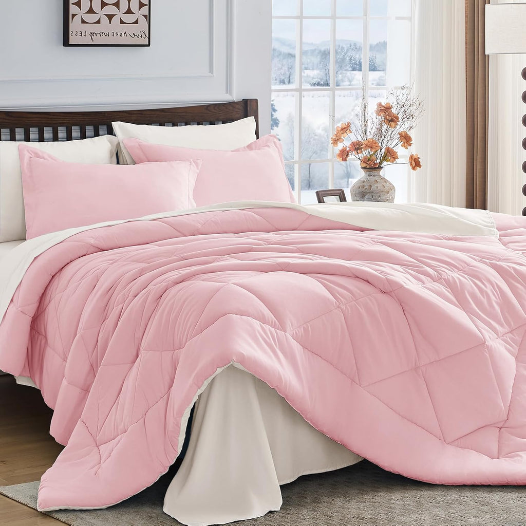 HEVUMYI 7 Pieces Queen Comforter Set, All Season Reversible Bed in a Bag, Ultra Soft Queen Bedding Set with Grey Comforter, Flat Sheet, Fitted Sheet, Pillowcases, Pillow Shams, Dark Grey