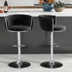 ABET Gold Bar Stool Set of 2, Velvet Swivel Barstools, Height Adjustable Counter Stools with Woven Back, Upholstered Modern Luxury Kitchen Stools with Footrest for Cafe, Pub, Black