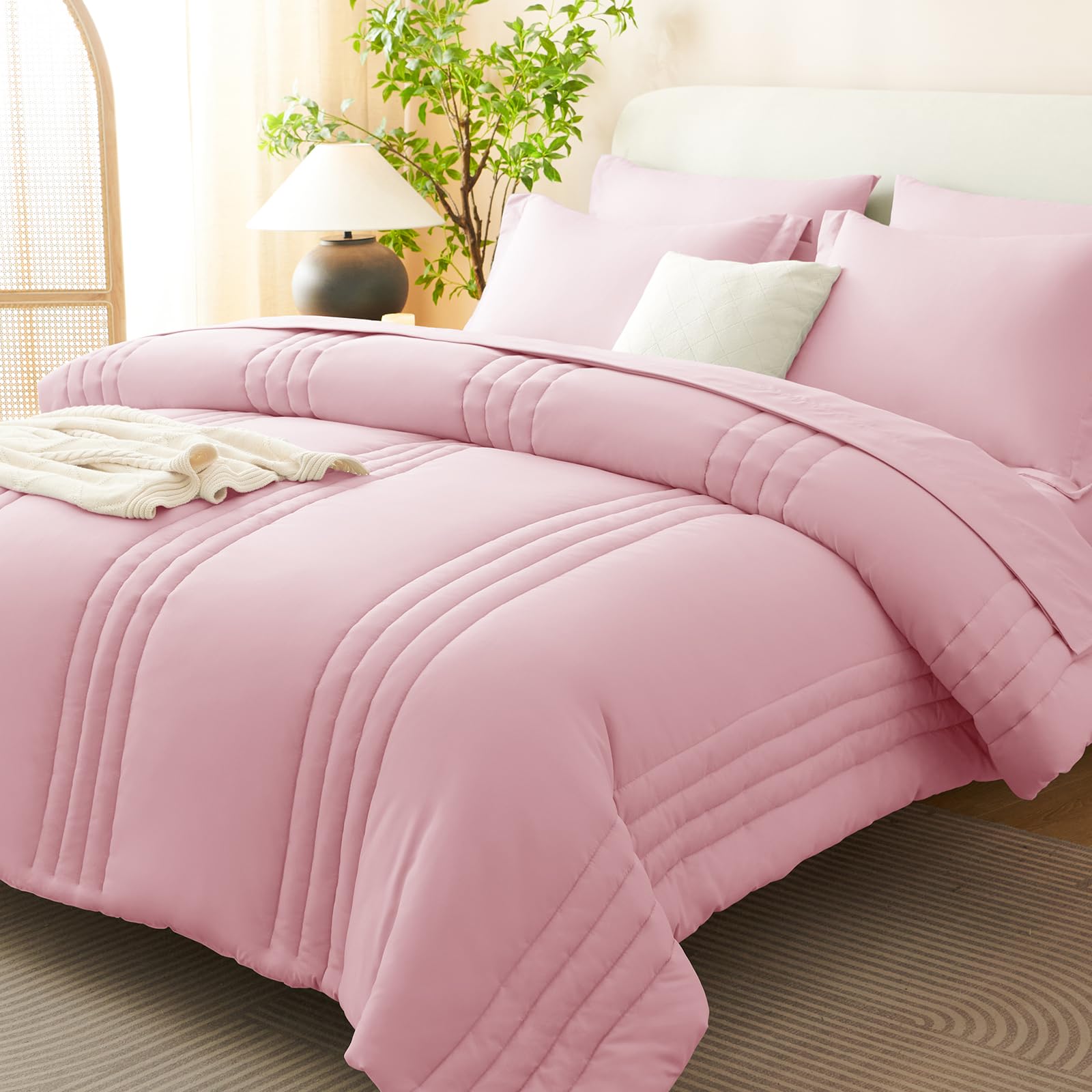 CozyLux Queen Size Comforter Sets - 7 Piece Bed in a Bag Olive Green Comforter Set with Sheets Luxury Bed Set All Seasons, Soft Bedding Set with Down Alternative Comforter, Sheets, Pillowcases & Shams