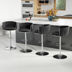 ABET Gold Bar Stool Set of 2, Velvet Swivel Barstools, Height Adjustable Counter Stools with Woven Back, Upholstered Modern Luxury Kitchen Stools with Footrest for Cafe, Pub, Black