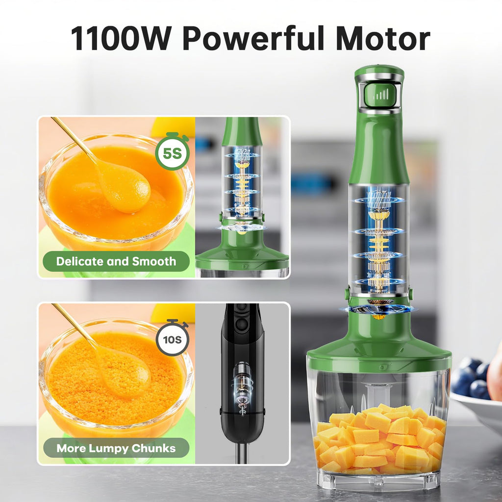 Turelar Immersion Blender Handheld Corded Hand Blenders Set 1100W, Trigger Variable Speed 5 in 1 Stick Emulsifier with Chopper, Whisk and Frother for Soup, Baby Food and Smoothies, Navy Blue