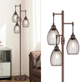 Dimmable Floor Lamp, Industrial Floor Lamps for Living Room, Gold Tree Lamp Standing Lamp Tall Lamps with 3 Elegant Teardrop Cage Head & 800 Lumens LED Bulbs for Living room Bedroom Office Dining Room