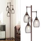Dimmable Floor Lamp, Industrial Floor Lamps for Living Room, Gold Tree Lamp Standing Lamp Tall Lamps with 3 Elegant Teardrop Cage Head & 800 Lumens LED Bulbs for Living room Bedroom Office Dining Room