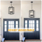 Black Gold Chandelier for Dining Room, Modern Farmhouse 3 Light Entryway Pendant Light Fixture Adjustable Geometric Industrial Rustic Foyer Light for Living Room Kitchen Island Hallway Bedroom