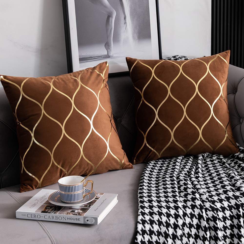 DEZENE 12x20 Inch Gold Velvet Throw Pillow Covers: 2 Pack Rectangular Decorative Pillow Cases for Bedroom Sofa Couch Living Room, Black