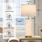 29" Gold Modern Table Lamps Set of 2, 3-Way Dimmable Touch Lamps for Nightstand with USB A+C & Outlets,Brass Lamps for Living Room, Bedroom, Nightstand, Entryway(2 Bulbs Included)