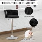 ABET Gold Bar Stool Set of 2, Velvet Swivel Barstools, Height Adjustable Counter Stools with Woven Back, Upholstered Modern Luxury Kitchen Stools with Footrest for Cafe, Pub, Black