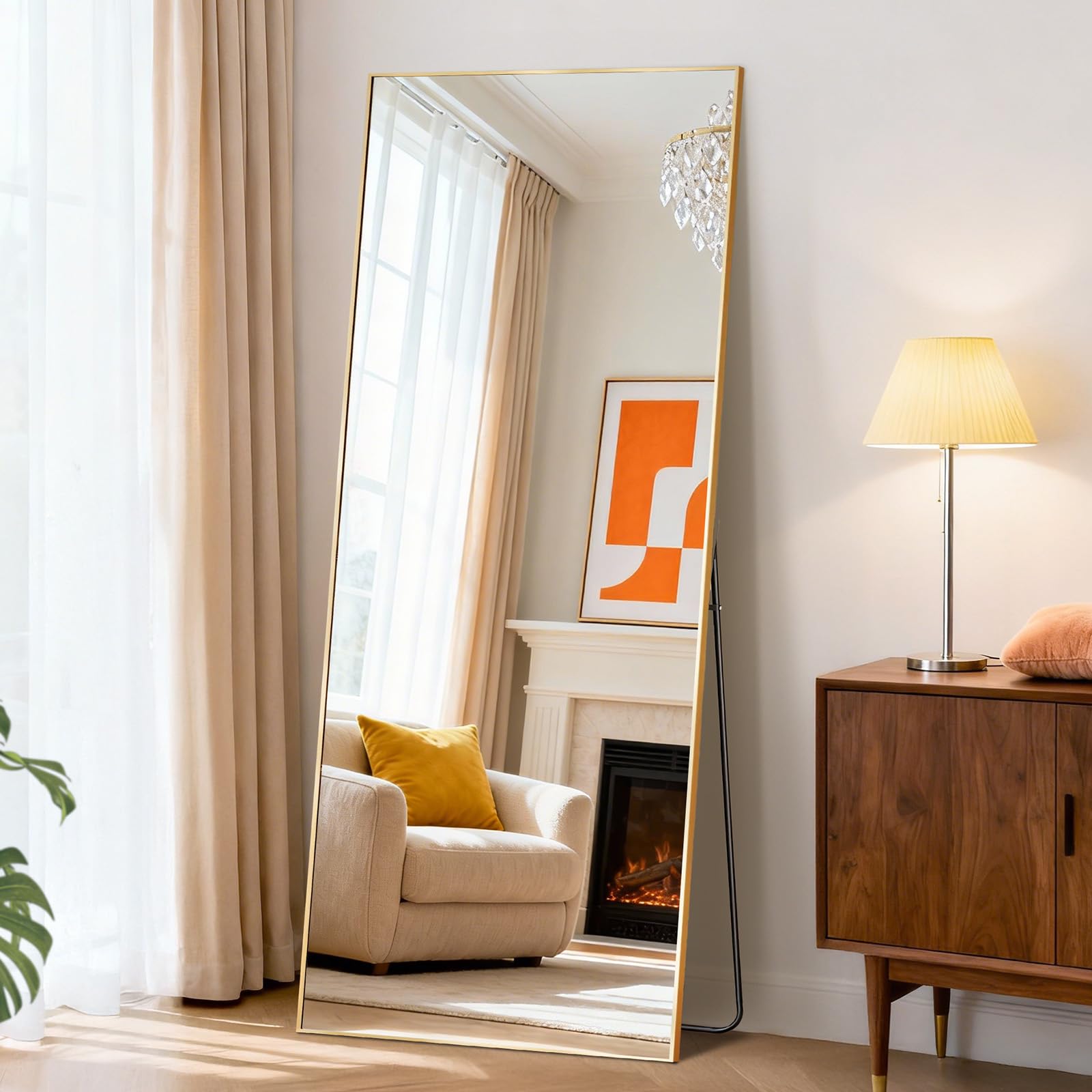 DUMOS Arched Full Length Mirror with Stand 64"x21" Floor Standing Aluminum Frame for Bedroom Body Hanging Leaning Modern Simple Home Decor Shatter-proorf Nano Glass Wall Living Room Cloakroom Black