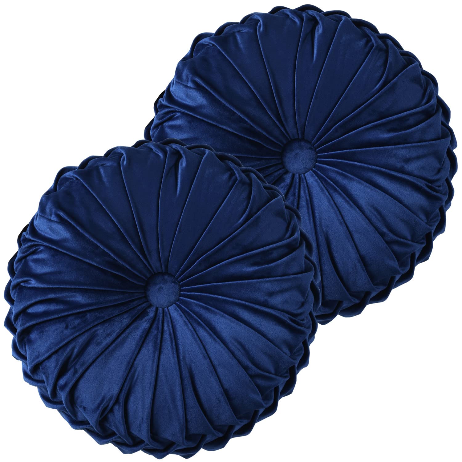 HIG Set of 2 Decorative Round Pleated Throw Pillows,Classy Accent Pumpkin Throw Pillows with Center Button,Vintage Velvet Floor Pillows for Sofa Vanity Chair Bed,Dusty Rose,14.5" Diameter(Ripple)