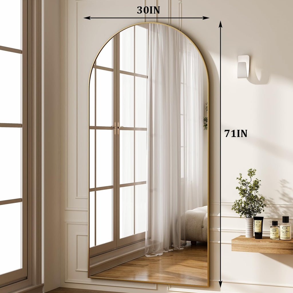 HARRITPURE 64"x21" Arched Full Length Mirror Floor Mirrors with Aluminum Alloy Frame Free-Standing Wall Mounted or Leaning Large Bedroom Dressing Mirror Modern & Contemporary Decor for Home,Black