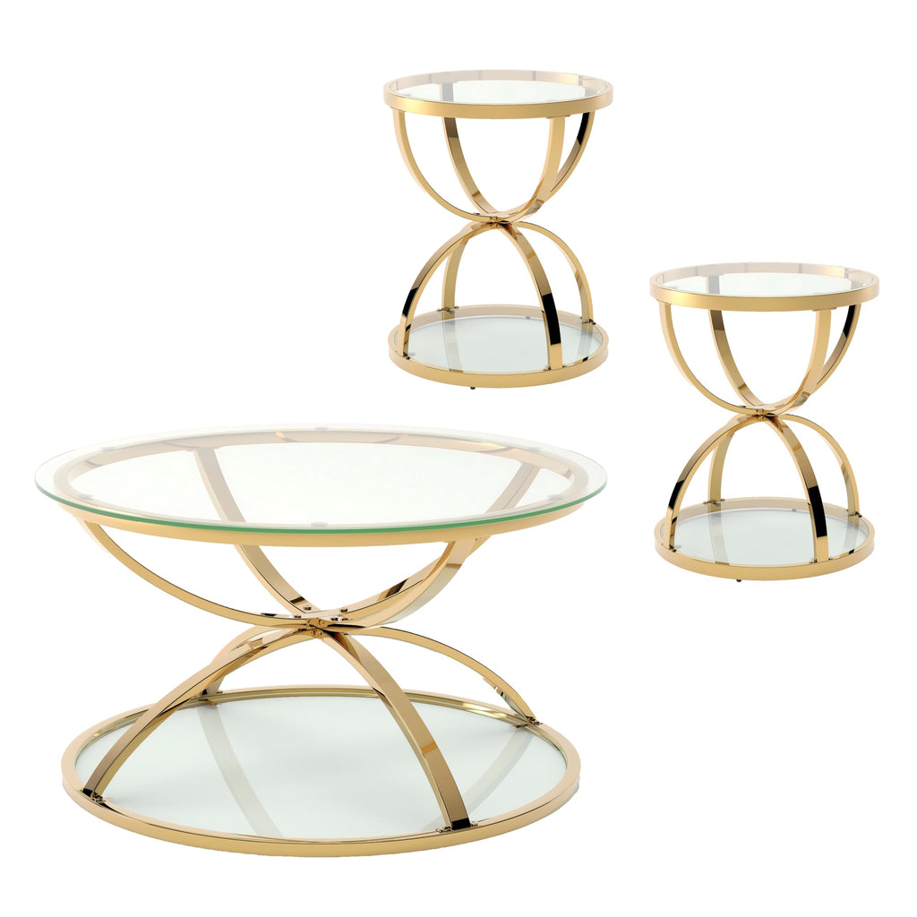 32" Tempered Glass Round Coffee Table Modern Gold Frame Ring Base Single-Layer Circle Living Room Center Tables