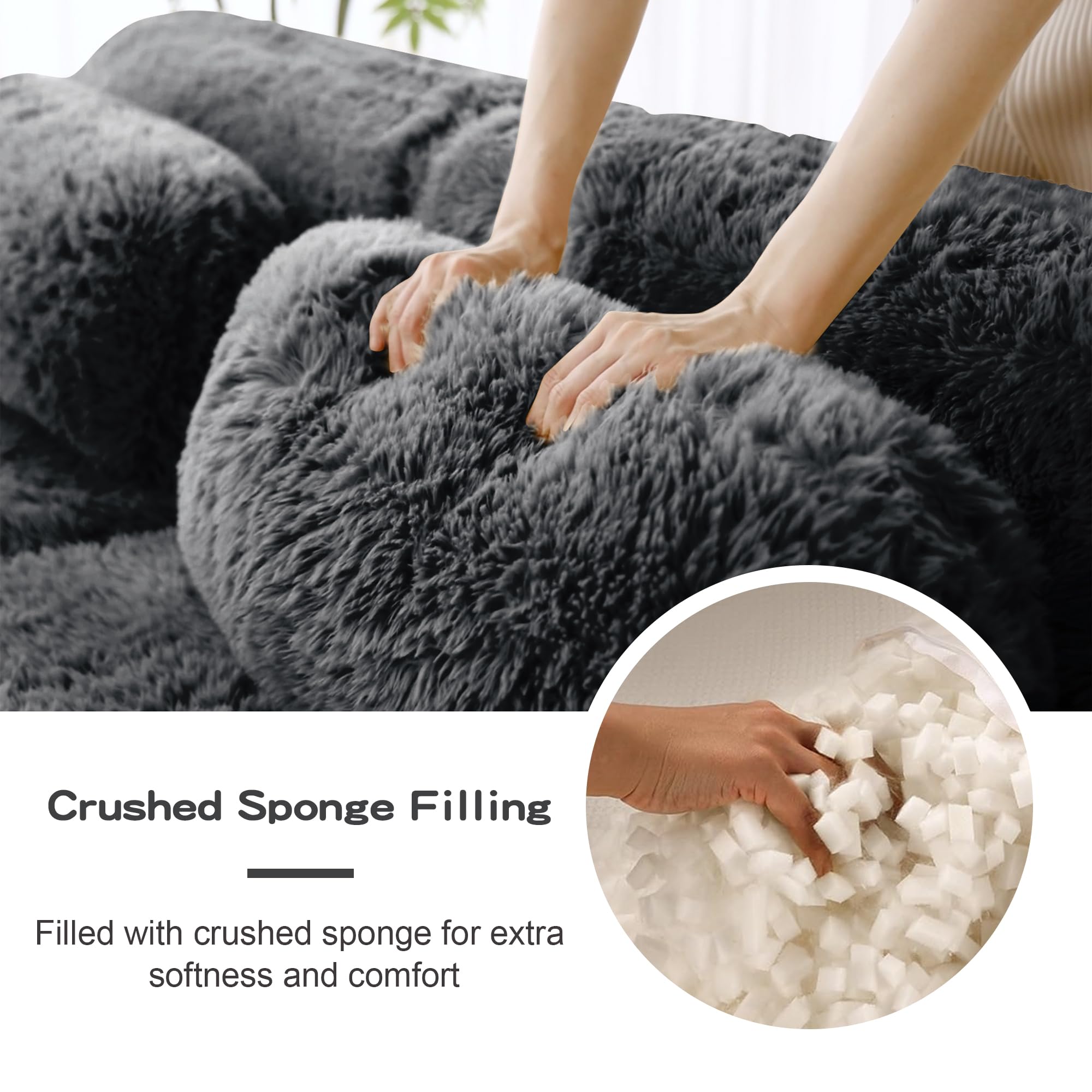 98.4-Inch Oversized Boneless Cloud Couches Deep Seat Foam Sofa Couch with 2 Round Toss Pillows, Luxury Corduroy Upholstered 3 Seat Tufted Loveseat, Cloud Sofa in a Box