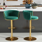 ABET Gold Bar Stool Set of 2, Velvet Swivel Barstools, Height Adjustable Counter Stools with Woven Back, Upholstered Modern Luxury Kitchen Stools with Footrest for Cafe, Pub, Black