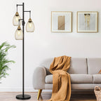 Dimmable Floor Lamp, Industrial Floor Lamps for Living Room, Gold Tree Lamp Standing Lamp Tall Lamps with 3 Elegant Teardrop Cage Head & 800 Lumens LED Bulbs for Living room Bedroom Office Dining Room
