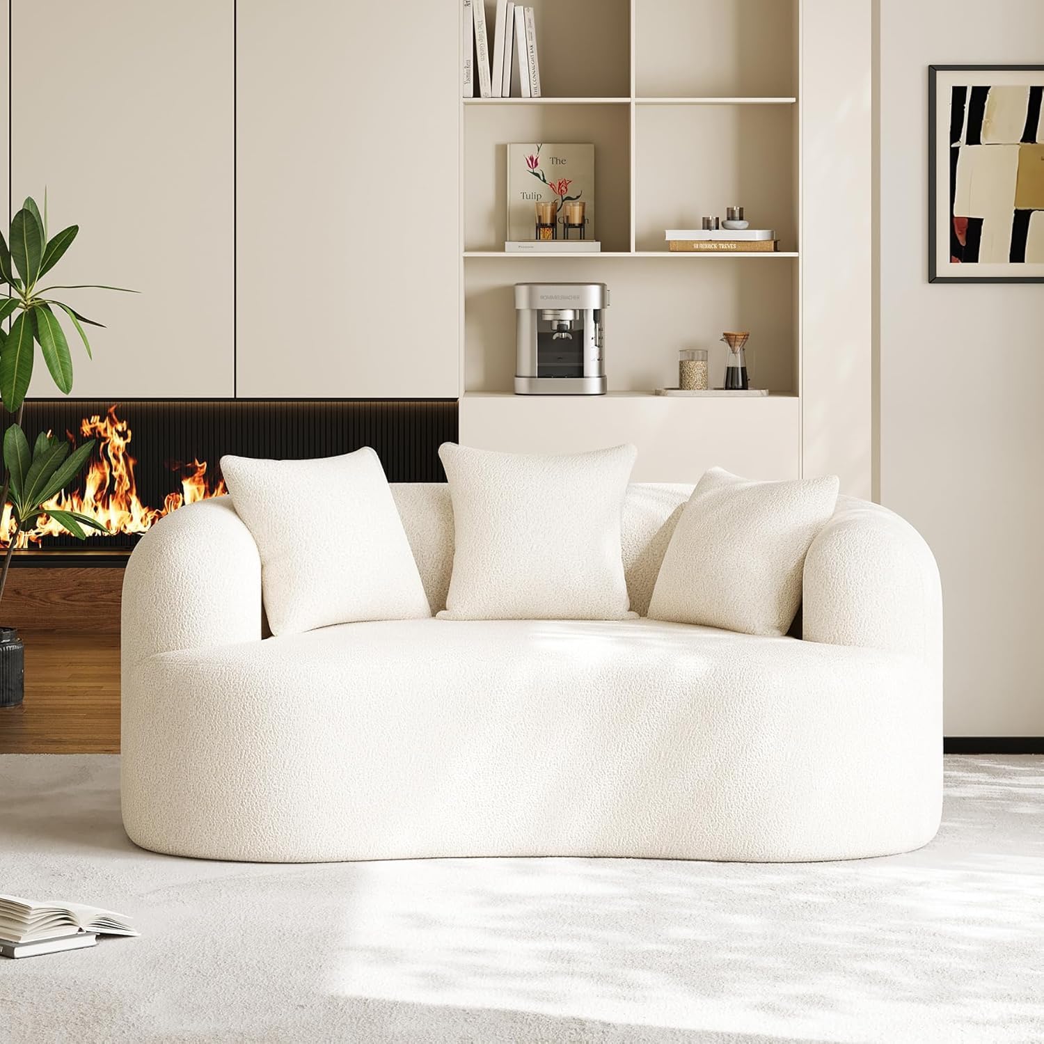 131" Oversized Sectional Sofa for Living Room, Modern Luxury Plush Chenille 4-Seater Extra Deep & Wide Seat Curved Cloud Couch with 4 Throw Pillows, No Assembly Needed, Light Brown