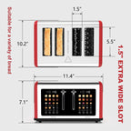 4 Slice Toaster Touch Screen, Stainless Steel Toasters Digital Timer, Dual Control Panel Toasters, 8 Shade Settings 6 Bread Types for Bagel, Cancel, Defrost 1650W